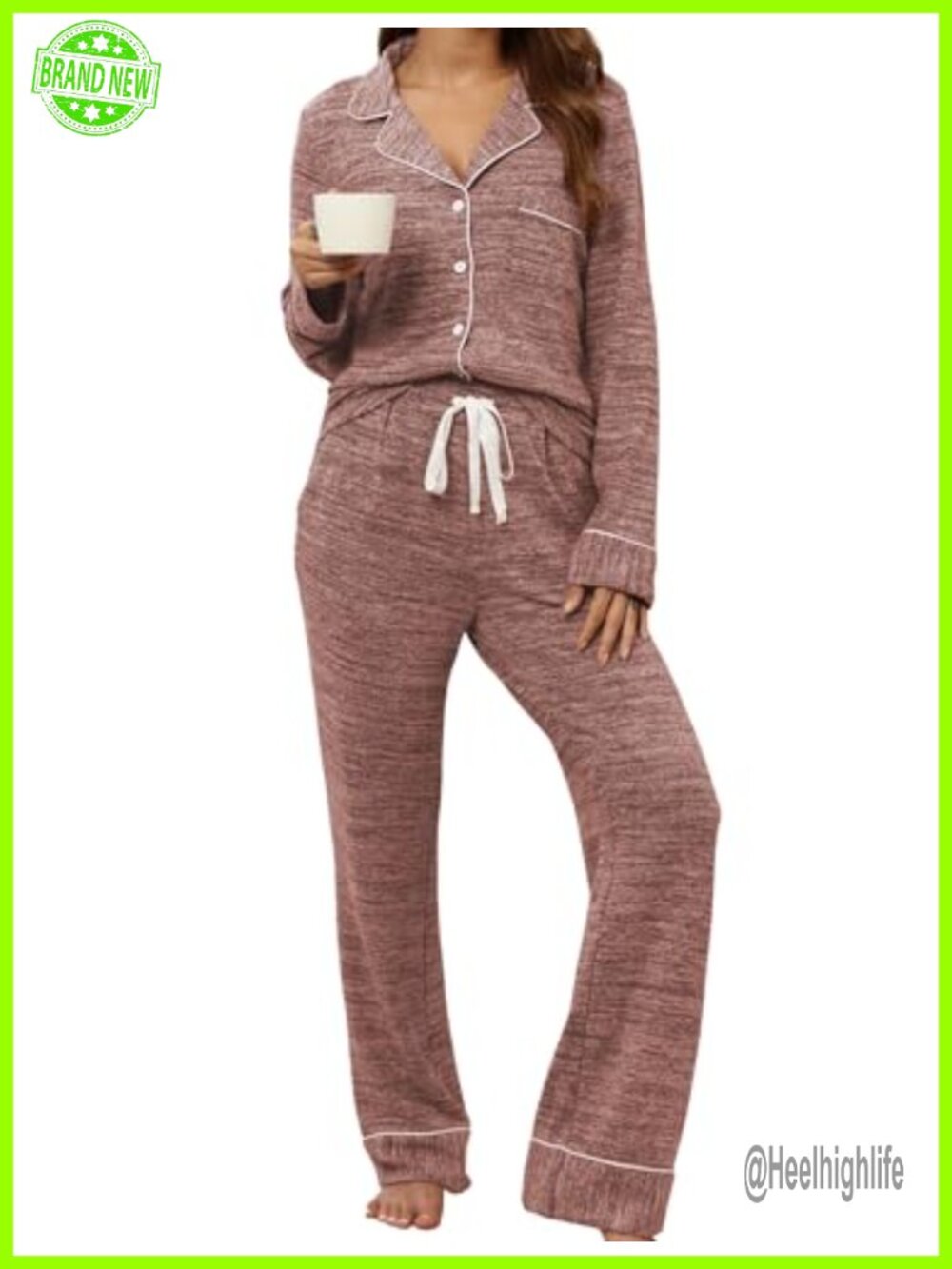 Womens Long Sleeve Button Down Pajama Set Soft Viscose Lounge Two Piece